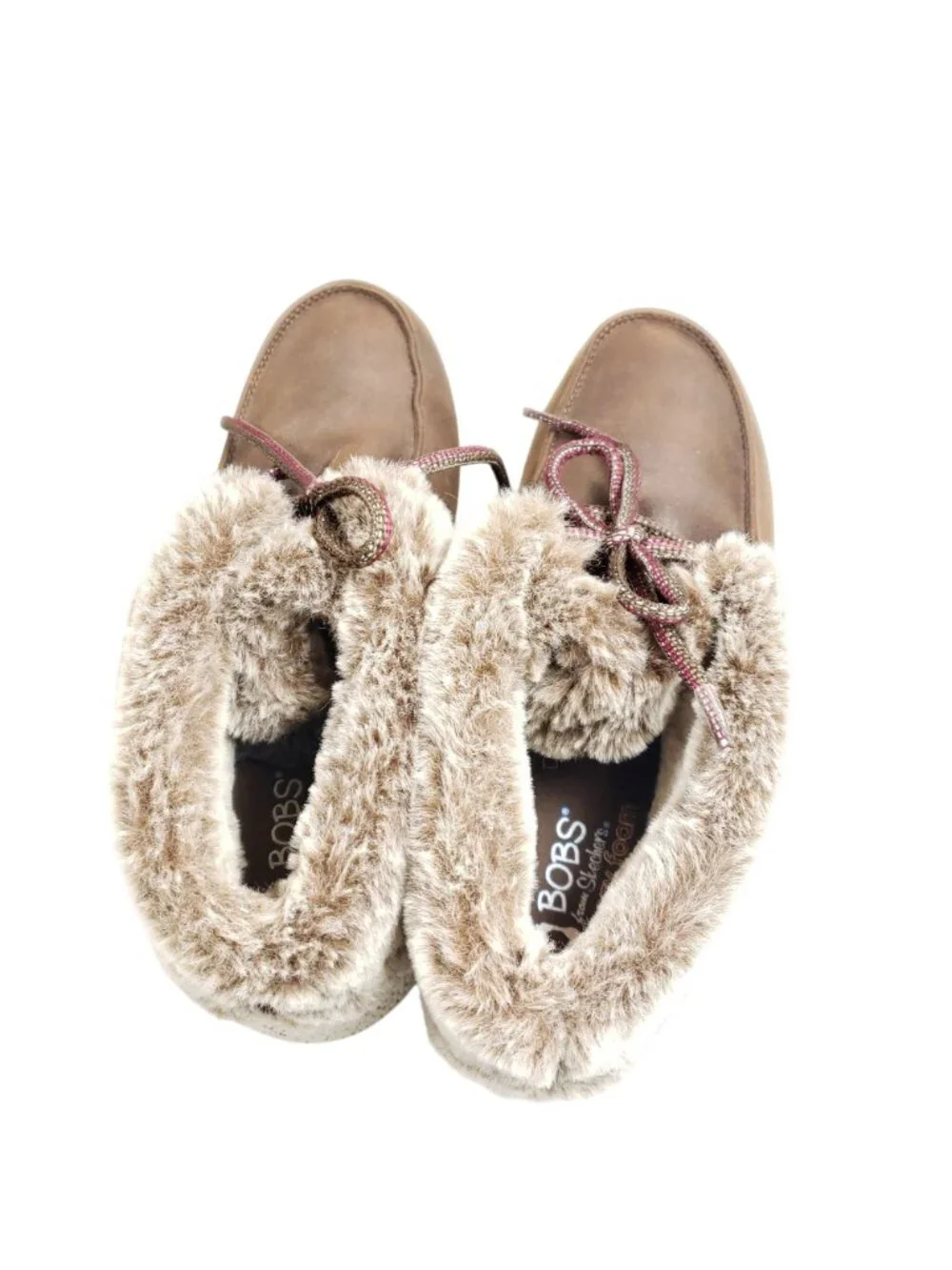 Bobs By Skechers Womens Size 10 Brown Faux Fur Lined Moccasin Booties